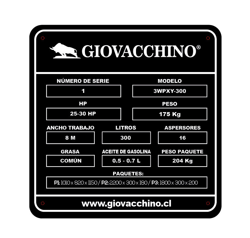 Fumigadora Barra Hidraulica Tractor 300L 10mts Giovacchino