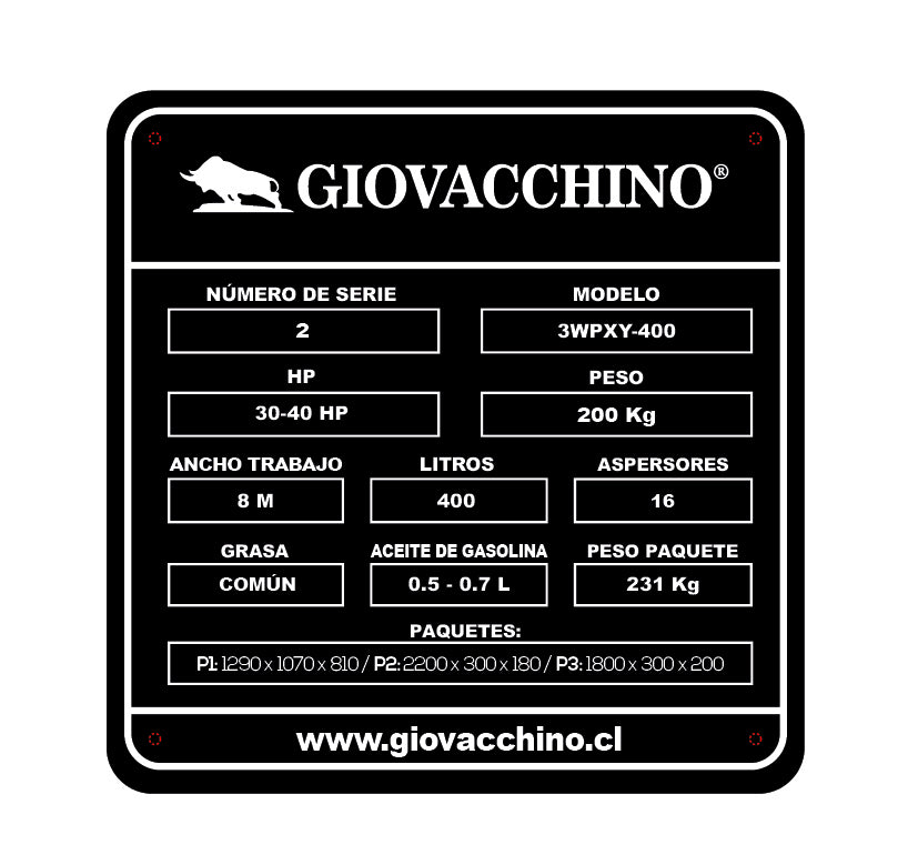 Fumigadora De Barra Hidraulica Pulverizador 400L 8mts 30a40HP Tractor Giovacchino