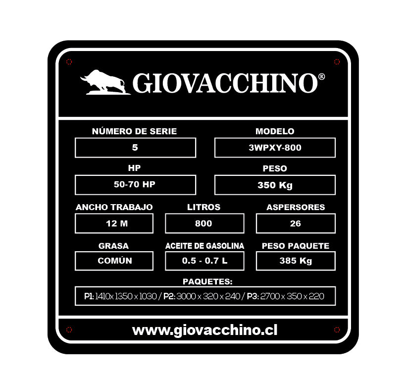 Fumigadora De Barra Hidraulica Pulverizador 800L 12mts 50a70HP Tractor Giovacchino