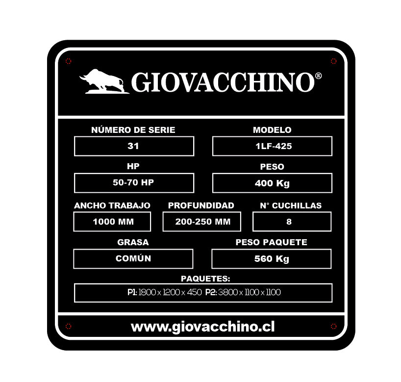Arado Vertedera Reversible Hidraulico 4X Puntas 50a70HP Tractor Giovacchino