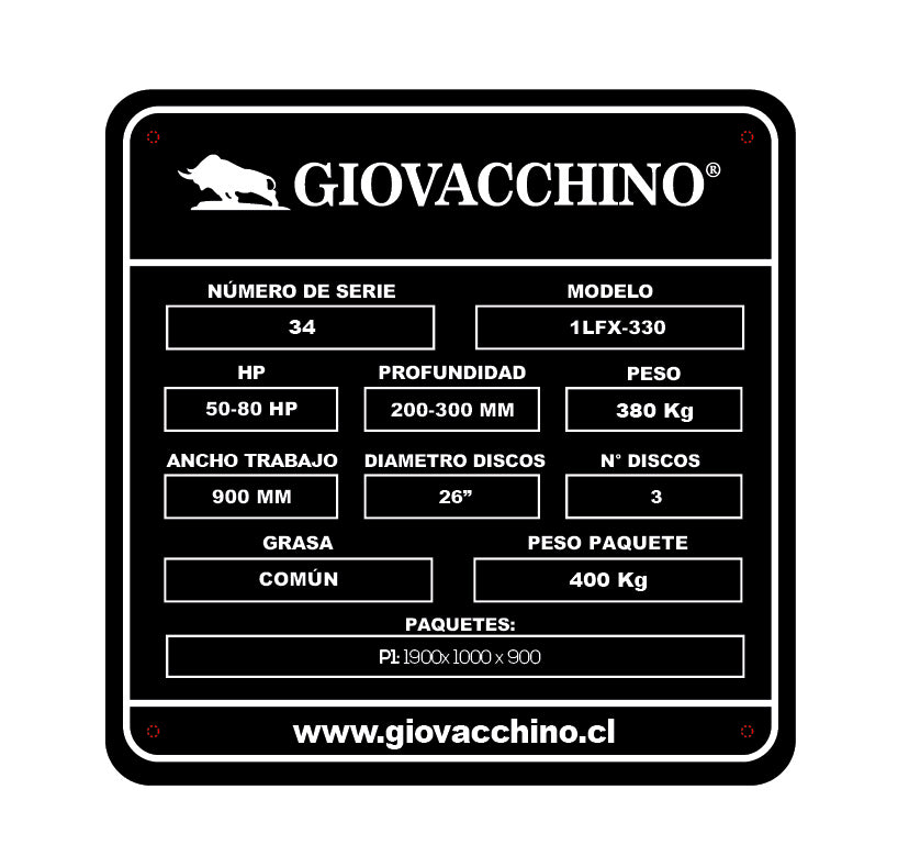 Arado Discos De Levante 3X 26Pulgadas 8mm 50a80HP Tractor Giovacchino