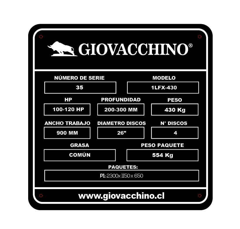Arado Discos De Levante 4X 26Pulgadas 8mm 100a120HP Tractor Giovacchino