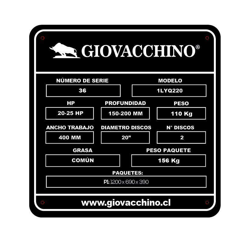 Arado Discos De Levante 2X 20Pulgadas 20a25HP Tractor Giovacchino