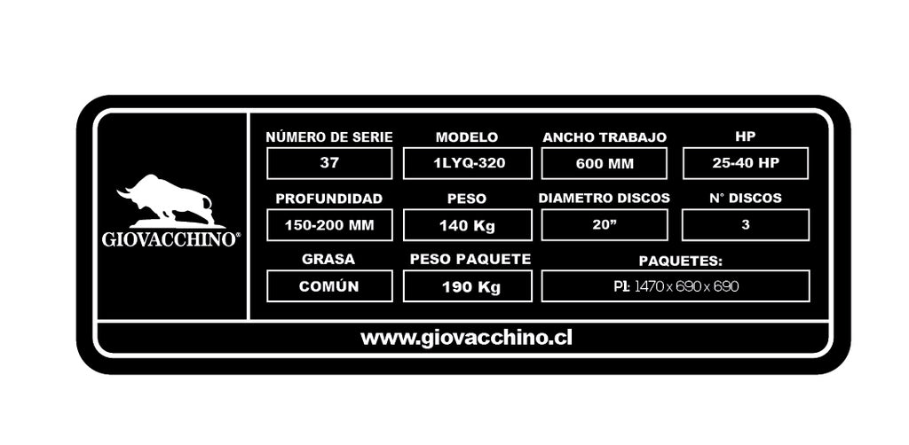 Arado Discos De Levante 4X 20Pulgadas 40a50HP Tractor Giovacchino