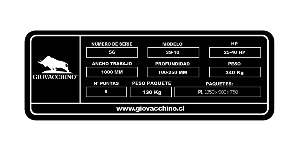 Arado Subsolador Cincel 25a40HP Tractor Giovacchino