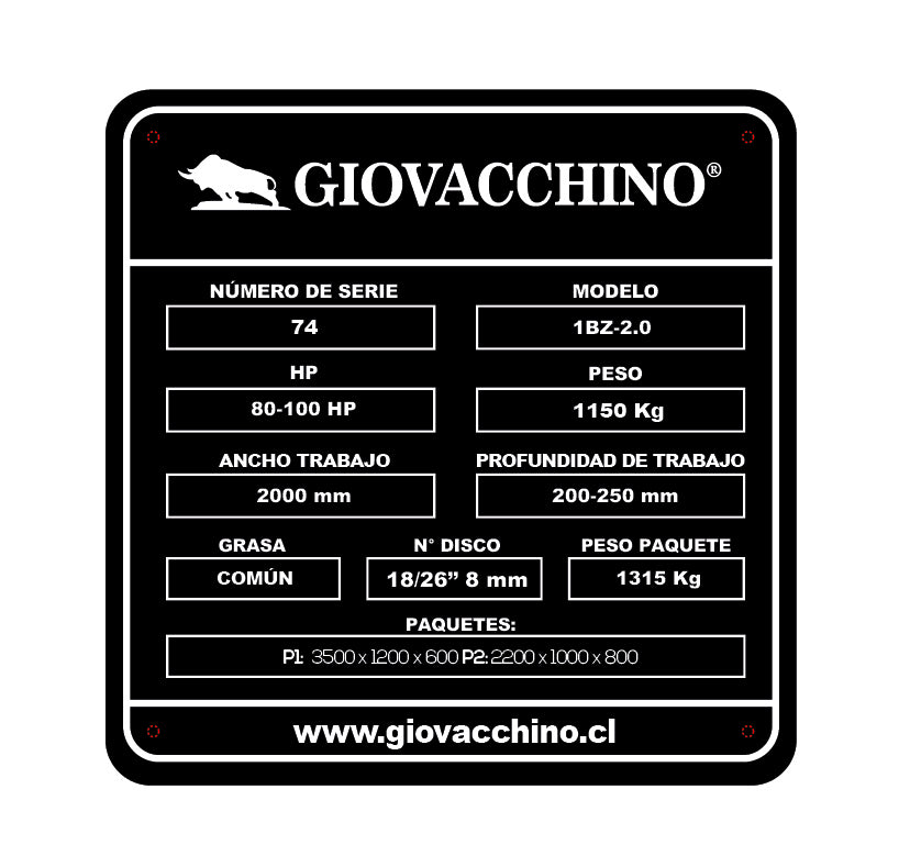 Rastra Tiro Hidraulica 2,0mts 18x26Pulgadas 8mm 80a100HP Tractor Giovacchino