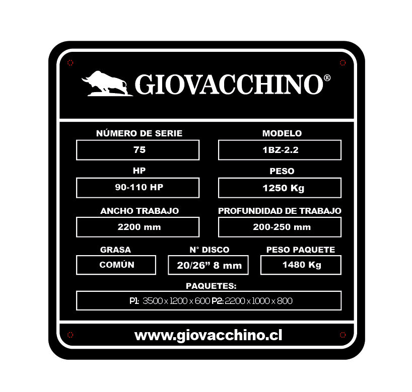 Rastra Tiro Hidraulica 2,2mts 20x26Pulgadas 8mm 90a110HP Tractor Giovacchino