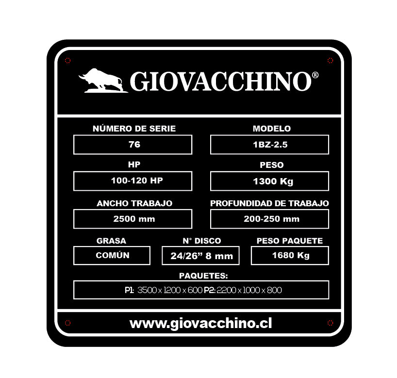 Rastra Tiro Hidraulica 2,5mts 24x26Pulgadas 8mm 100a120HP Tractor Giovacchino
