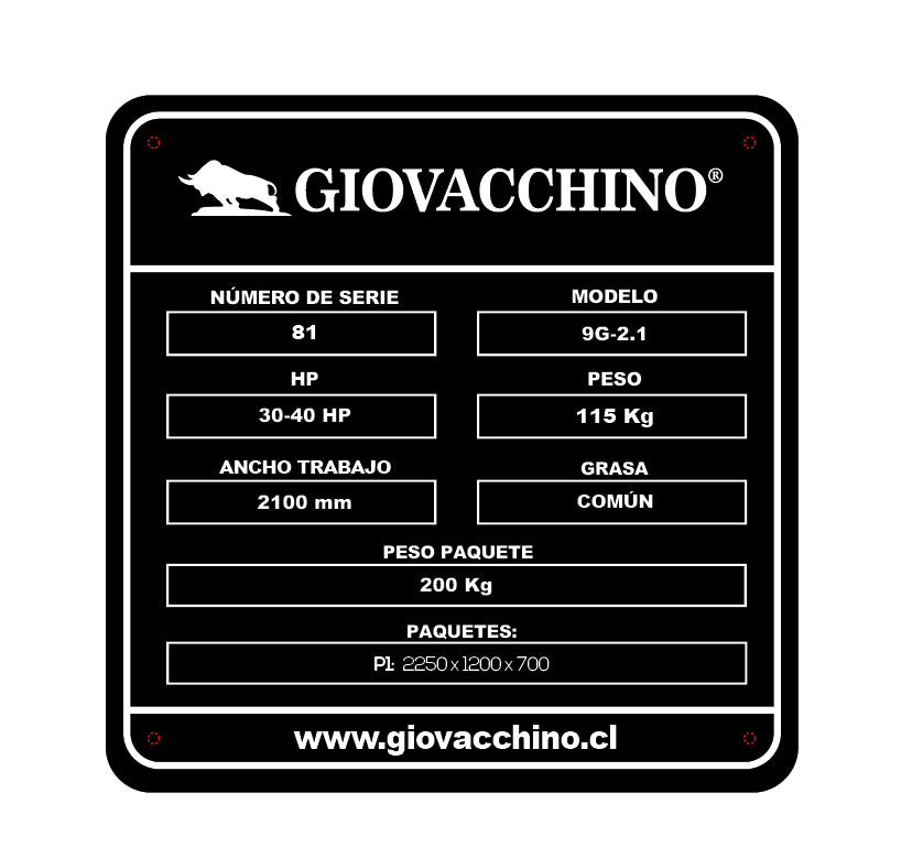 Segadora de barra Corta Pasto Alfalfa 2,1mts 30a40HP Tractor Giovacchino